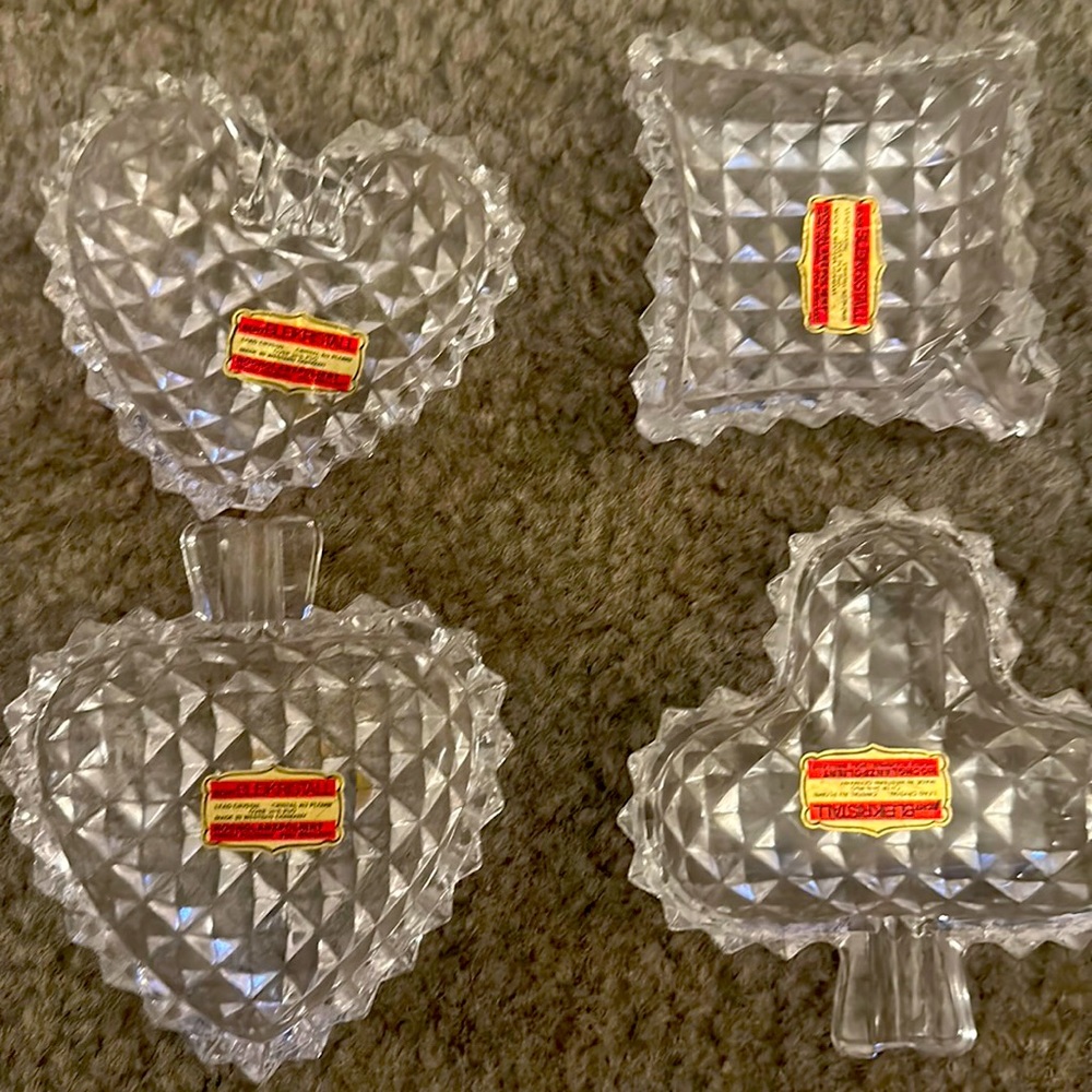 4 small  Crystal ashtray  ECHT BLEIKRISTAL  Leaf crystal made western Germany